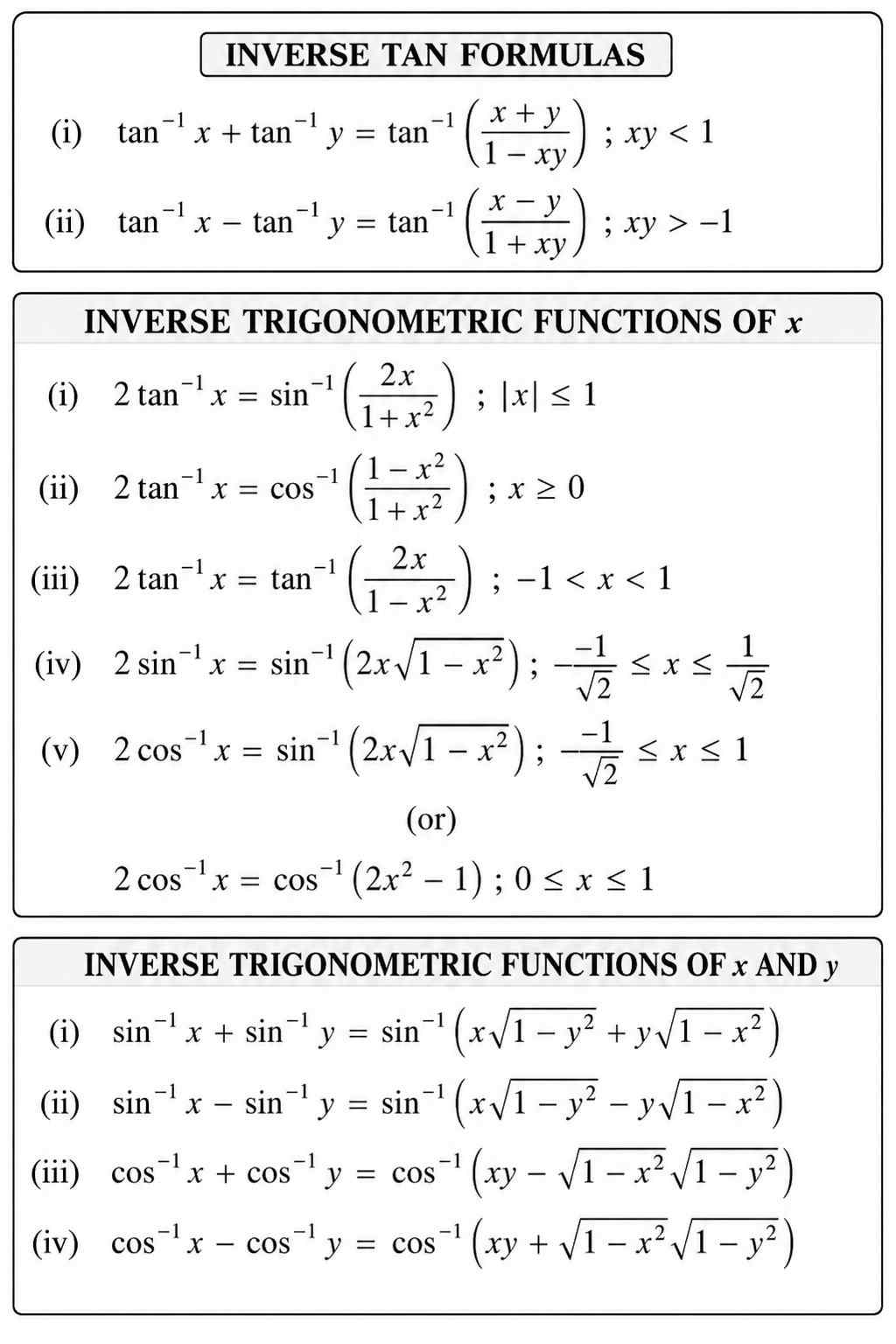 Inverse-Trignometry-functions-formula